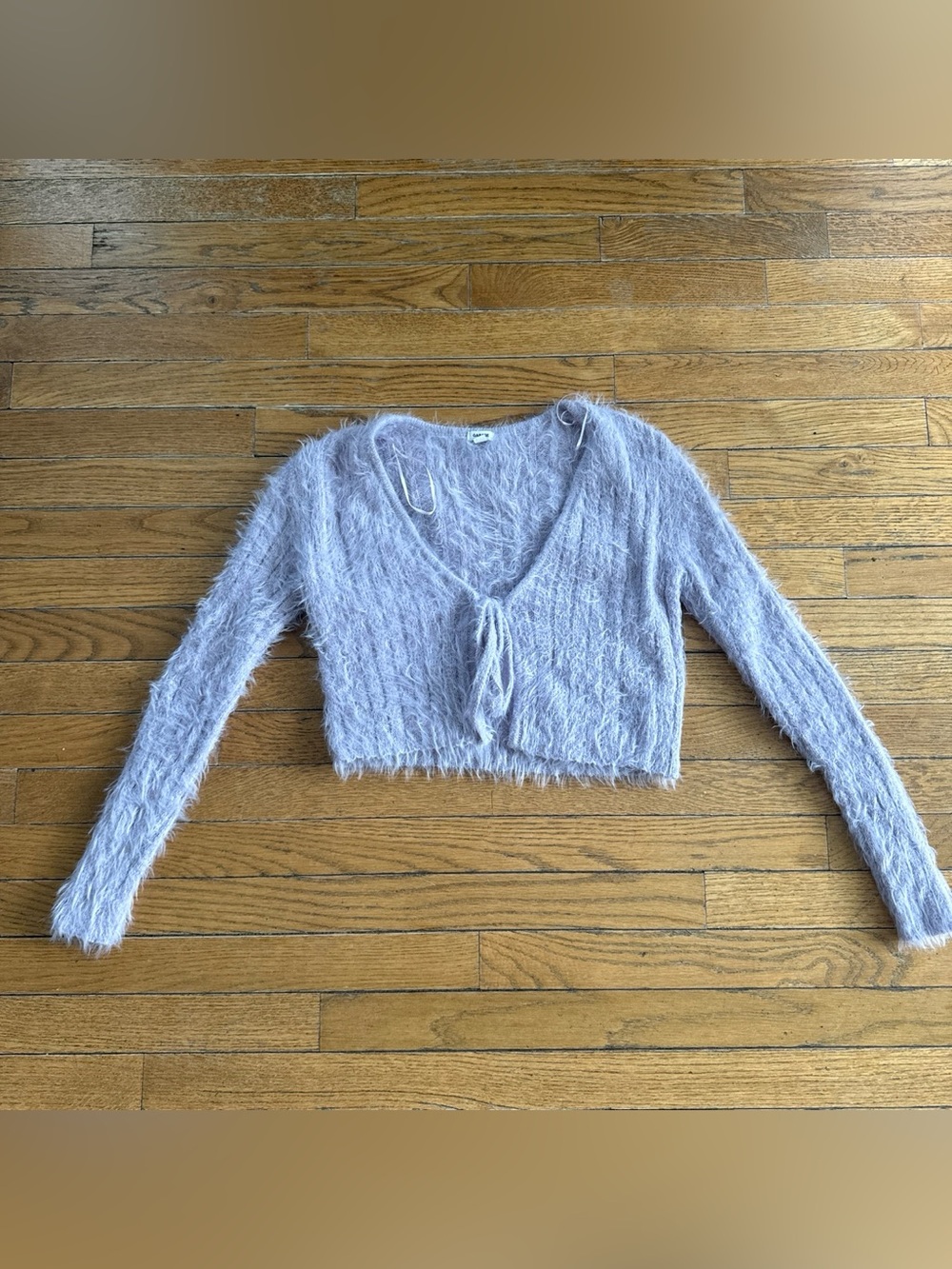 Garage Lavender Fuzzy Cropped Tie-Front Sweater